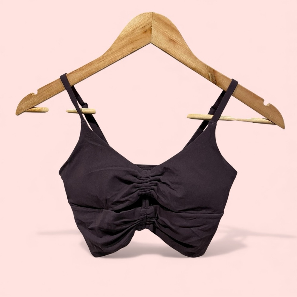 Cute plum fairy Athleta soft ruched cutout long line sports bra yoga athletic
